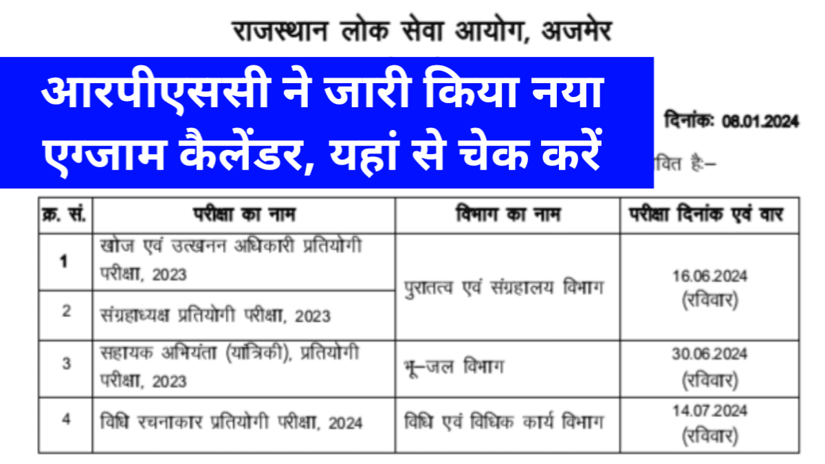 RPSC Exam Calendar 2024